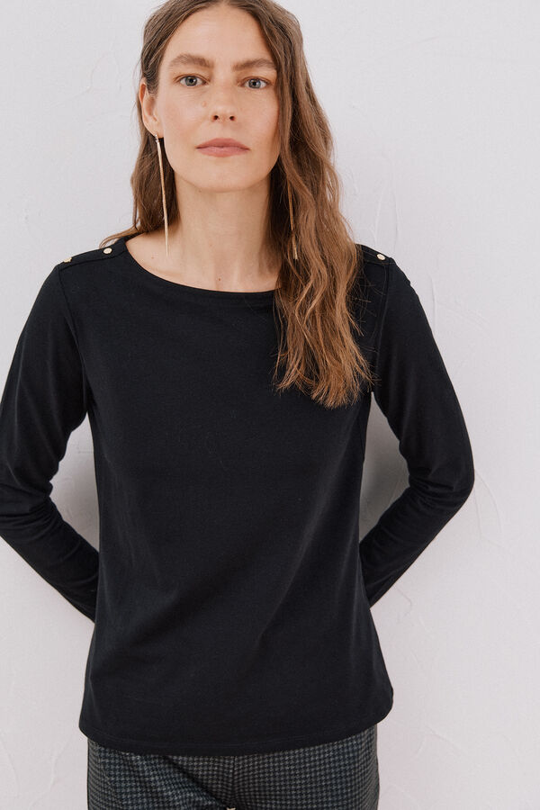 Cortefiel Playera barco botones Negro