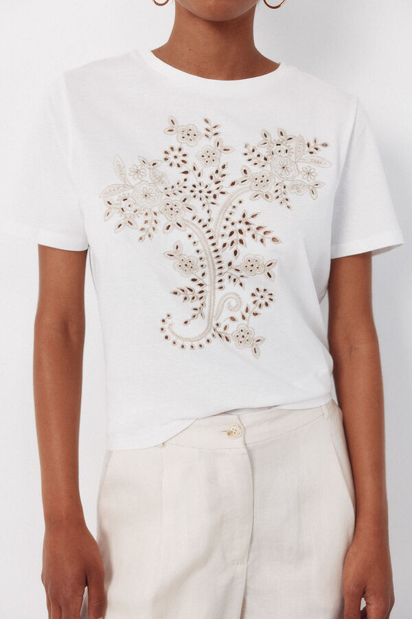 Cortefiel Playera con bordado posicional Estampado blanco