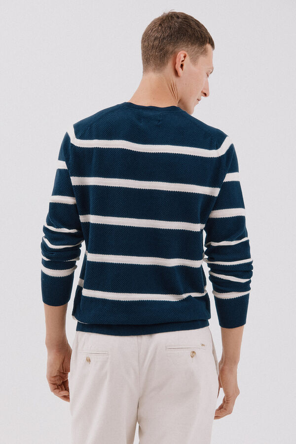 Cortefiel Suéter tejido fino rayas cuello redondo  Azul marino