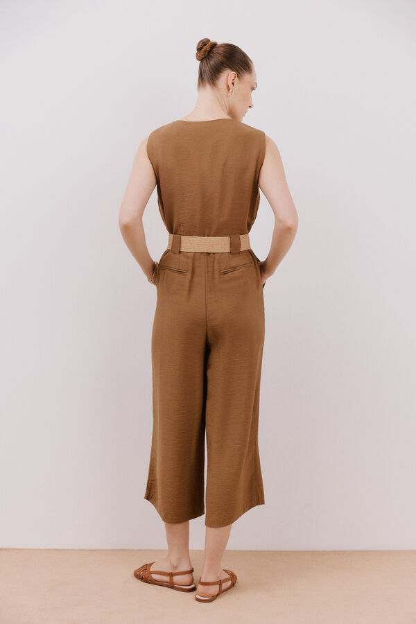 Cortefiel Jumpsuit con cinturón a contraste Marrón oscuro