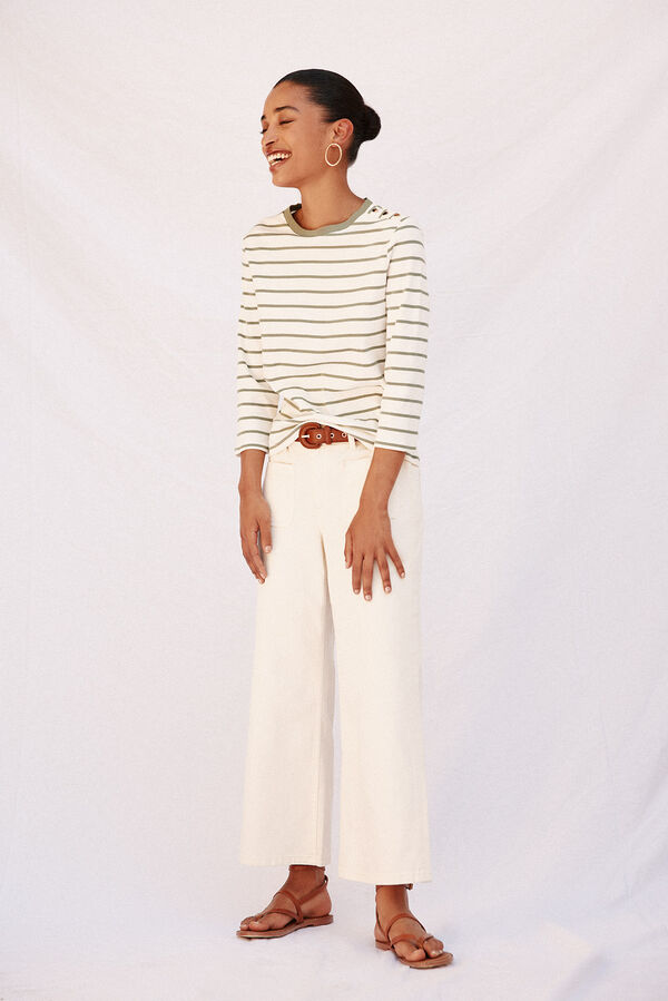 Cortefiel Playera básica botones dorados Estampado verde