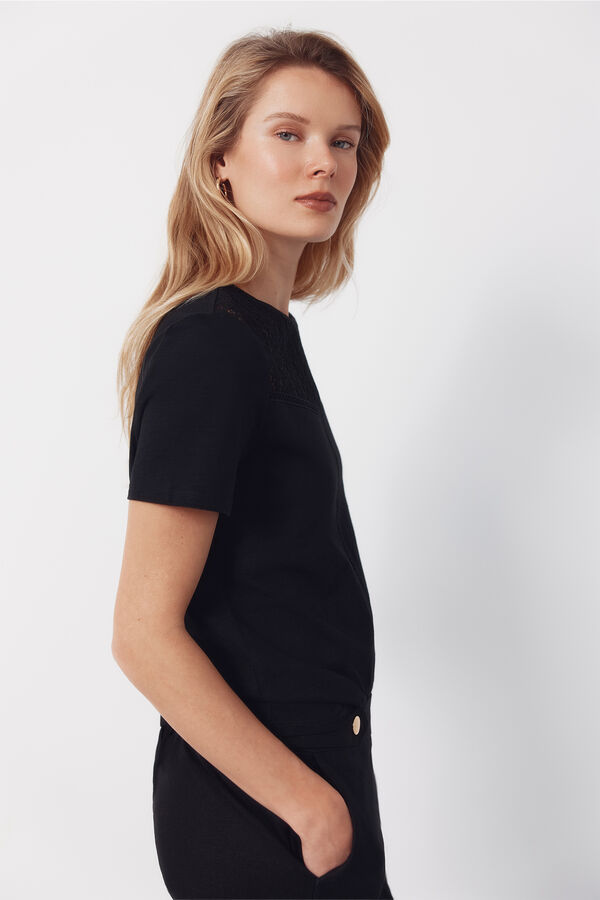 Cortefiel Playera sin mangas de guipur Negro