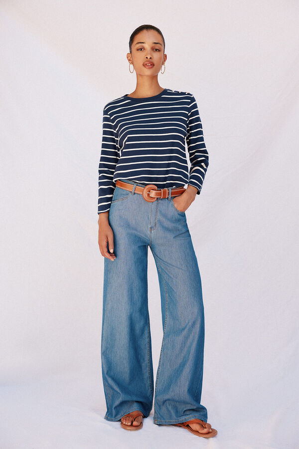 Cortefiel Playera básica botones dorados Estampado azul