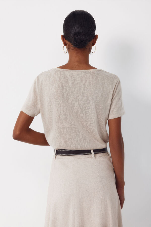 Cortefiel Playera cuello en pico con pasamaner&iacute;a Beige