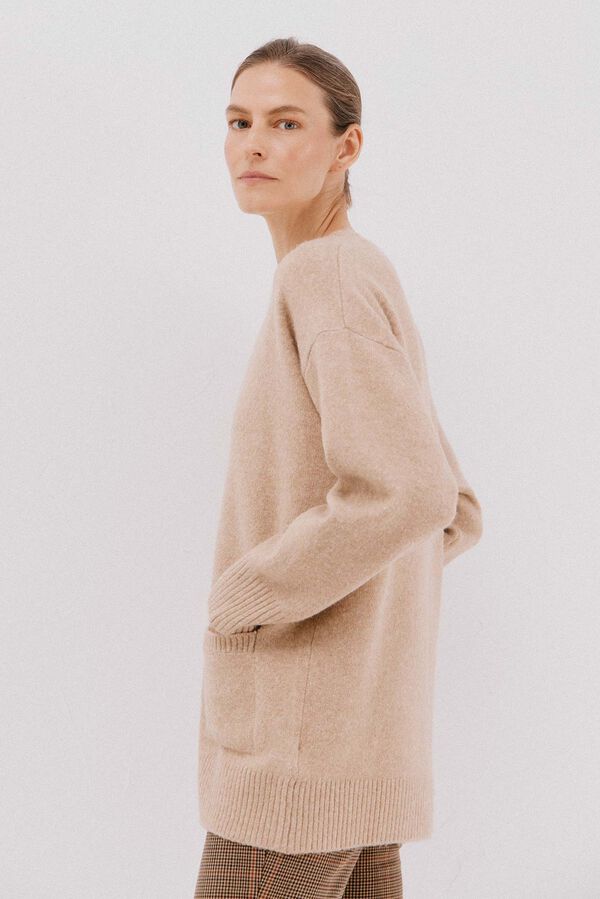 Cortefiel Cardigan largo bolsillos Beige