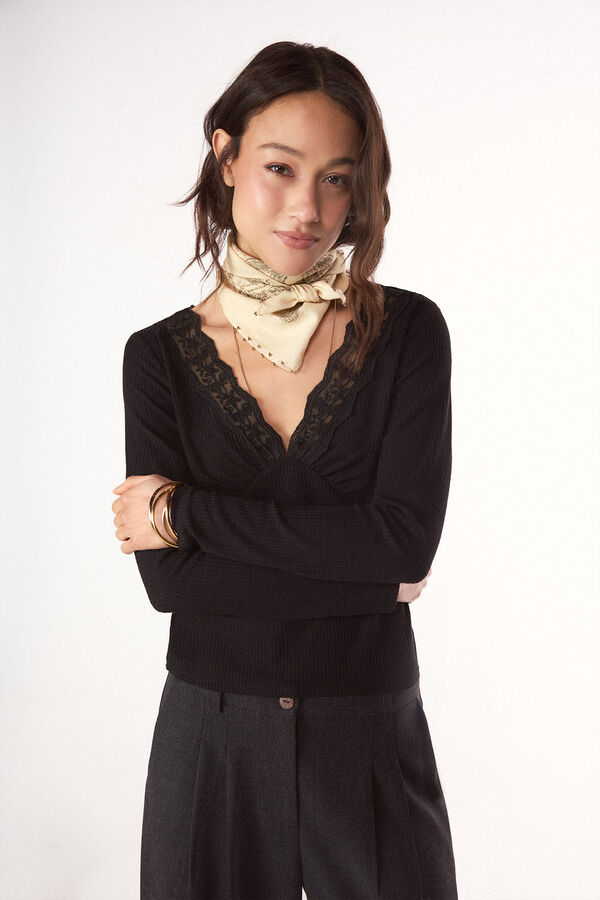 Slowlove Top estrucutura detalle blonda Negro