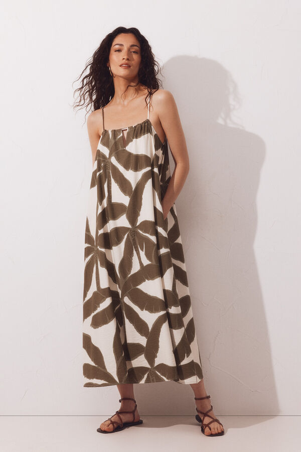Cortefiel Vestido fluido Estampado verde