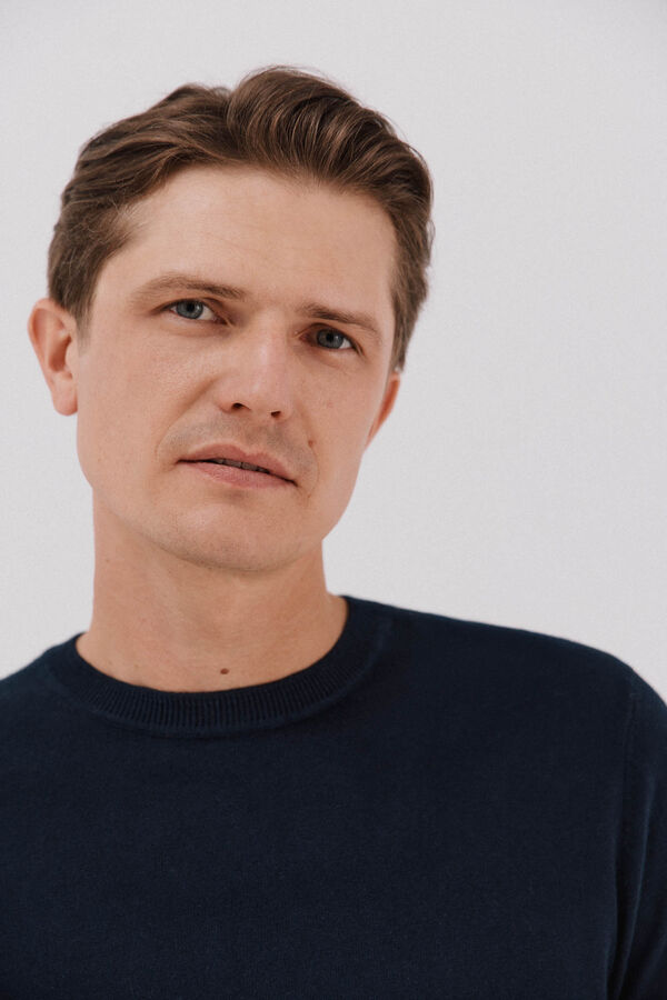 Cortefiel Jersey algodón cashmere cuello caja Azul marino