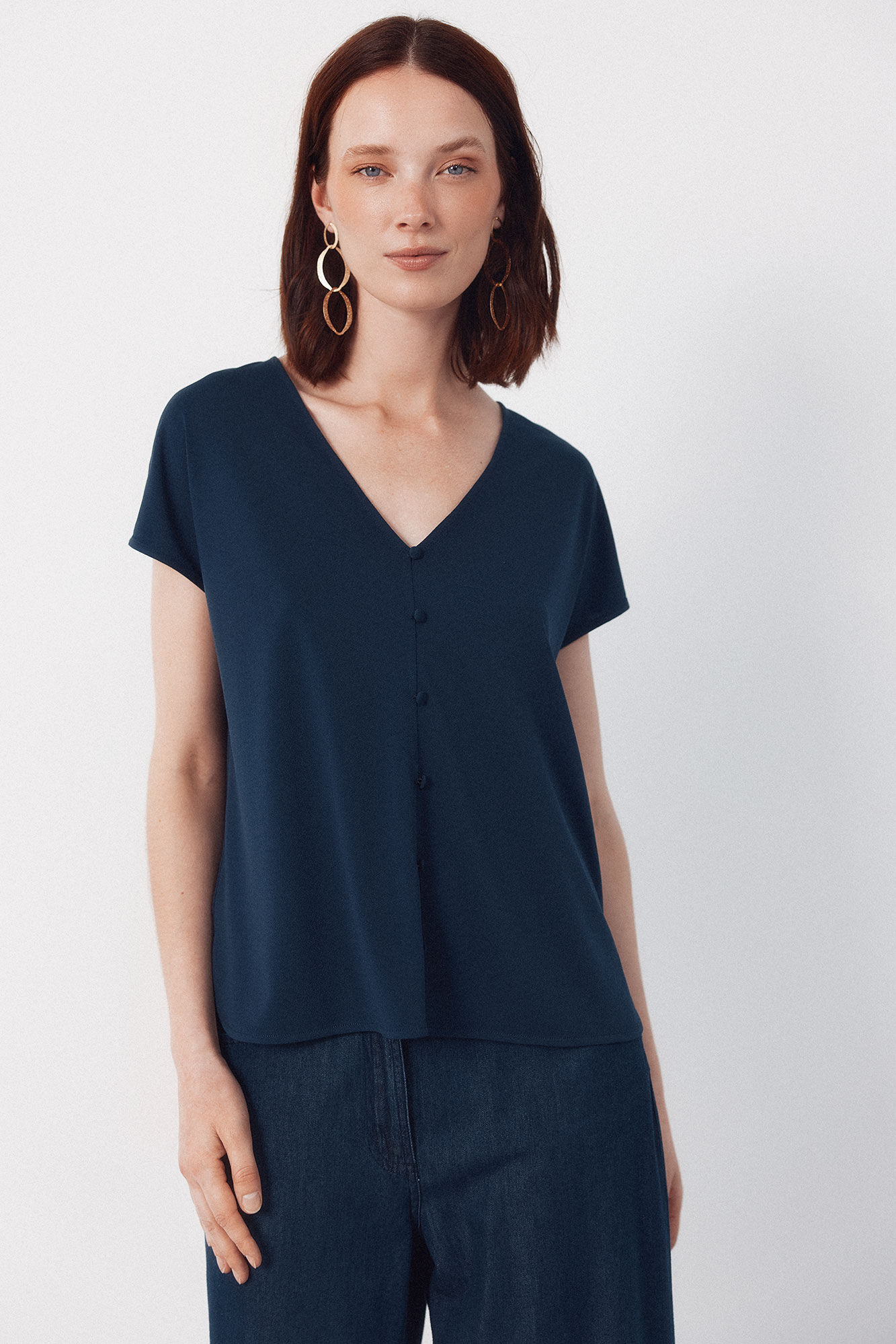 Cortefiel Playera con botones y escote en pico