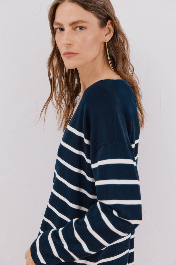 Cortefiel Suéter escote pico Estampado azul