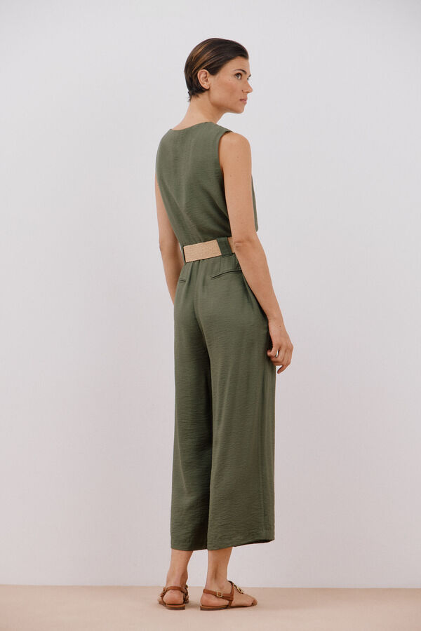 Cortefiel Jumpsuit con cinturón a contraste Kaki