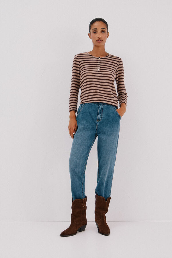 Cortefiel Top estructura rayas Marrón oscuro