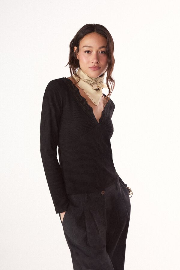 Slowlove Top estrucutura detalle blonda Negro