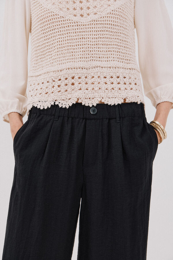 Cortefiel Pantalón fluido ancho Negro