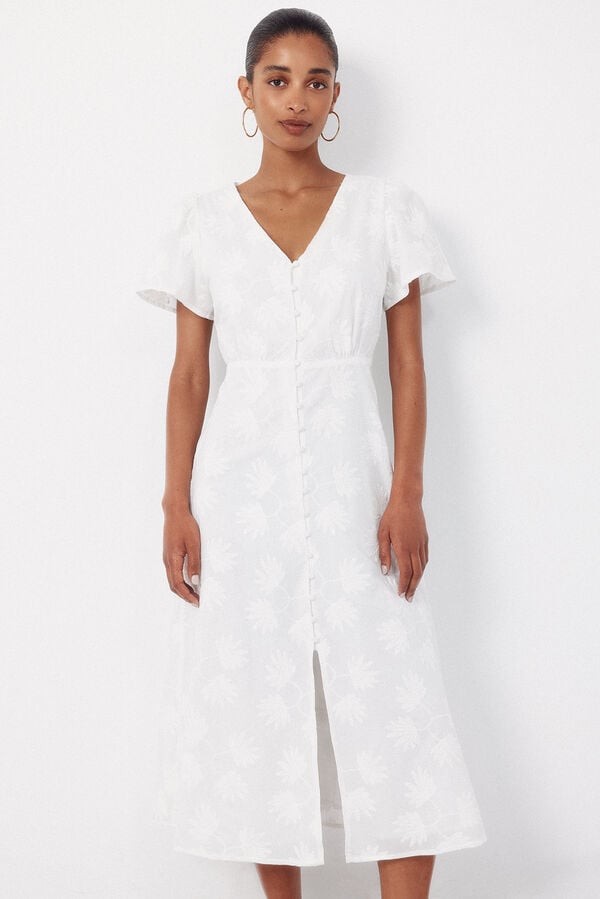 Cortefiel Vestido bordado Blanco