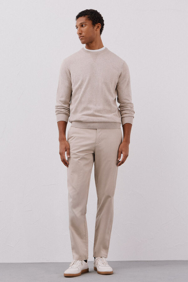 Cortefiel Suéter tejido fino algodón cuello redondo  Beige