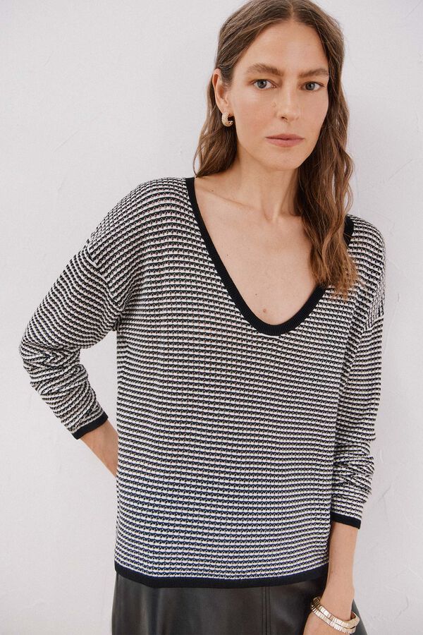 Cortefiel Suéter tejido bicolor Negro