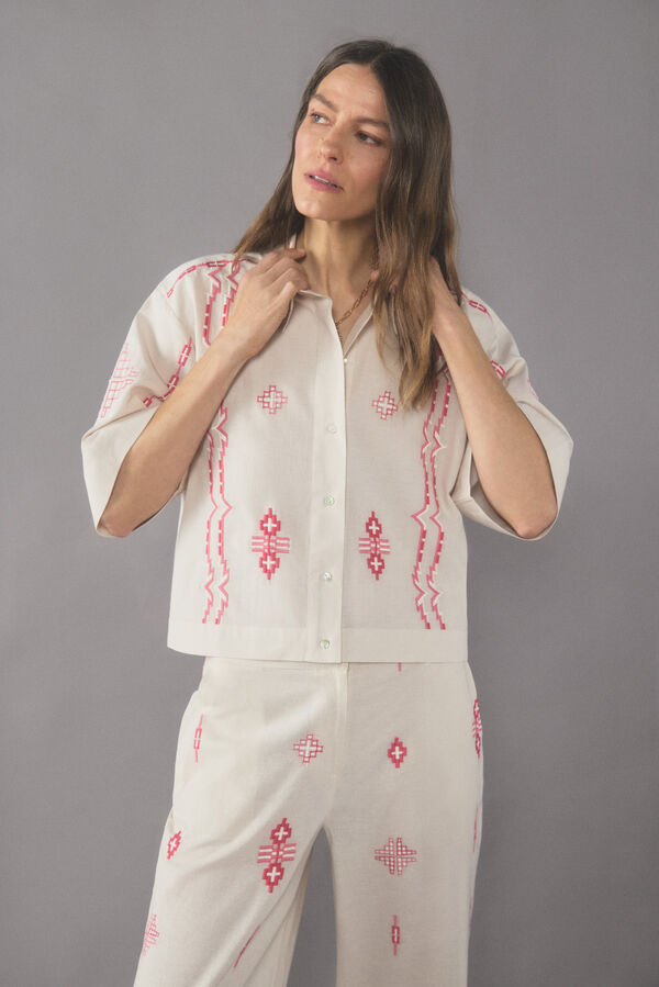 Cortefiel Camisa bordada Blanco