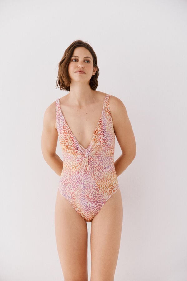 Cortefiel Traje de ba&ntilde;o modelador drapeado Estampado rojo