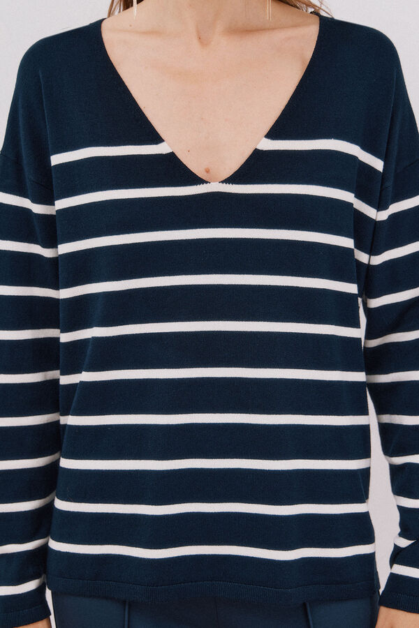 Cortefiel Suéter escote pico Estampado azul