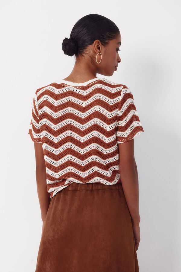 Cortefiel Top de crochet zigzag Marr&oacute;n