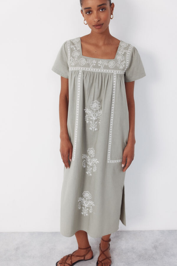 Cortefiel Vestido con bordados florales Estampado azul