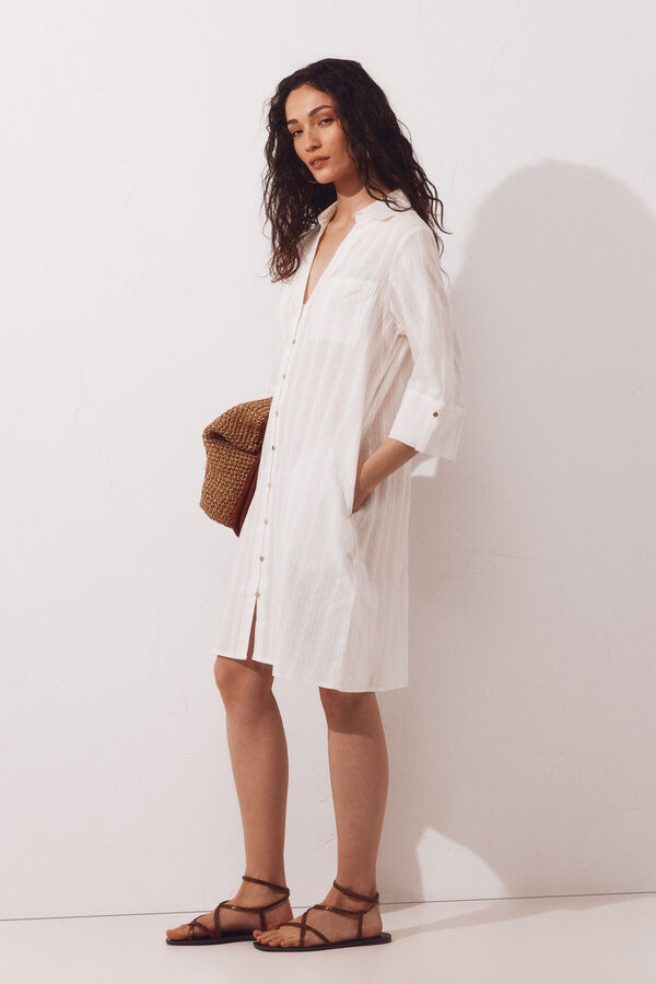 Cortefiel Caft&aacute;n camisero lurex Marfil