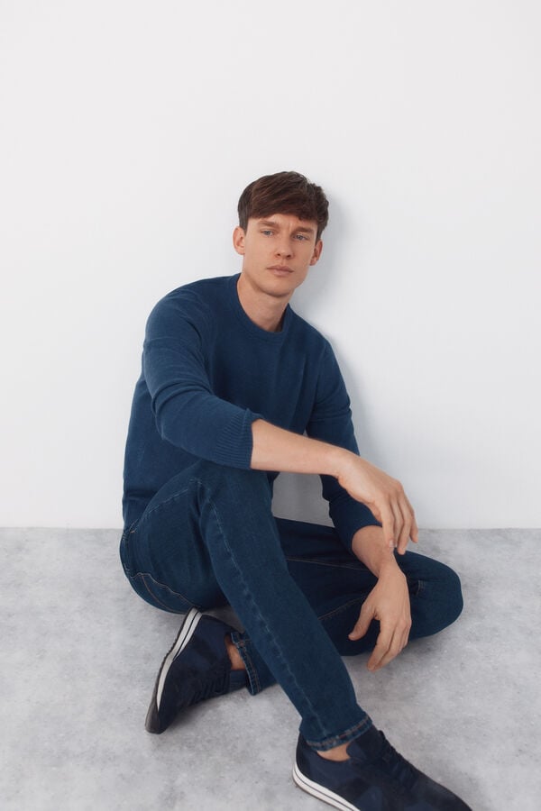 Cortefiel Jersey punto algod&oacute;n cuello redondo b&aacute;sico Azul oscuro