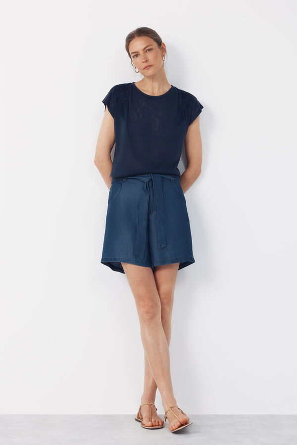 Cortefiel Bermudas fluidas de tencel Azul oscuro