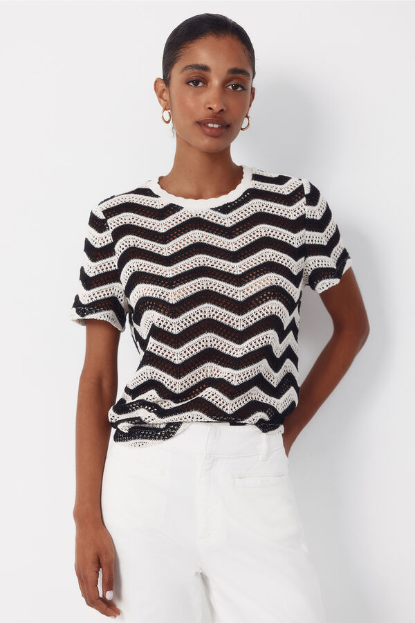 Cortefiel Top de crochet zigzag Negro