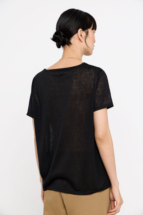 Cortefiel Camiseta efecto lino Negro