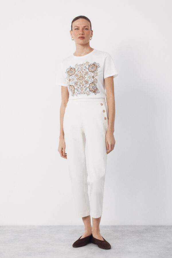 Cortefiel Camiseta estampada floral Marfil
