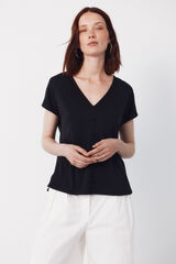 Cortefiel Playera con botones y escote en pico Negro