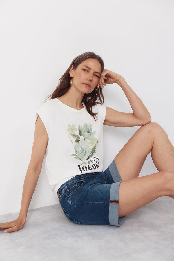 Cortefiel Playera estampada Blanco