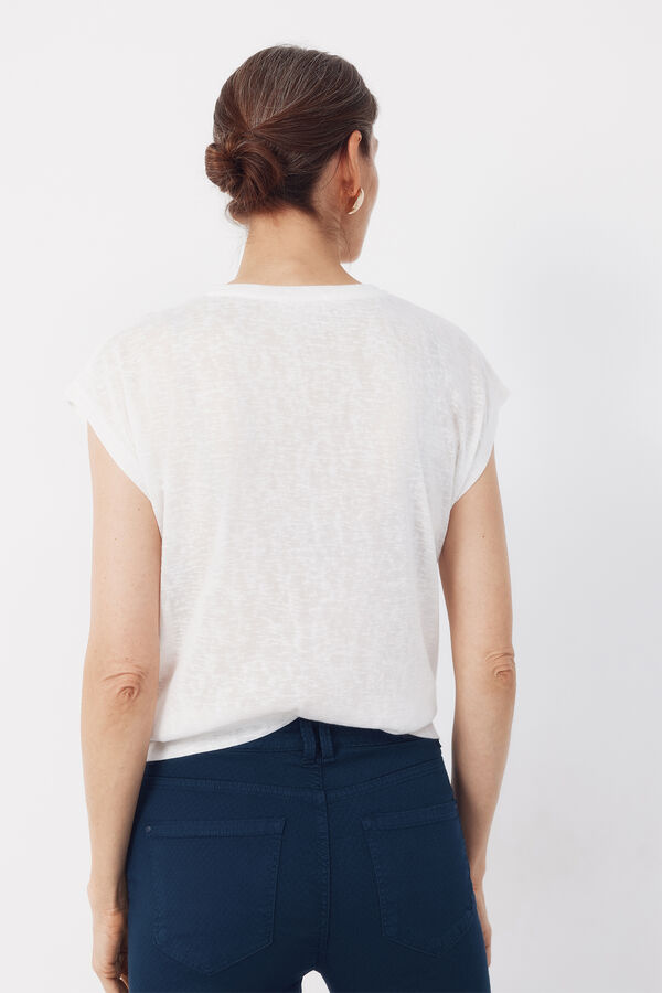 Cortefiel Playera efecto lino con parches Blanco