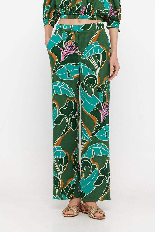 Cortefiel Pantalón estampado tropical Estampado verde