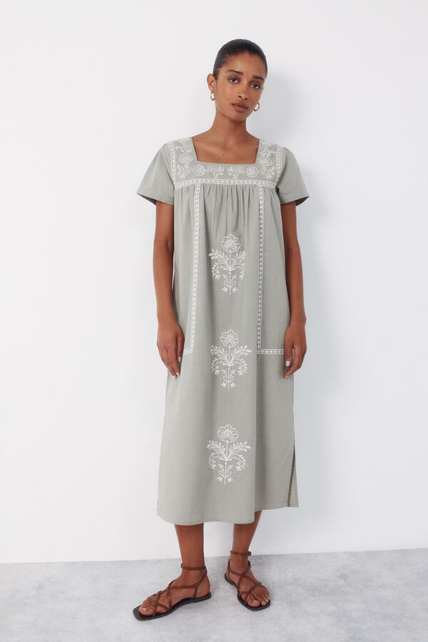 Cortefiel Vestido con bordados florales Estampado azul