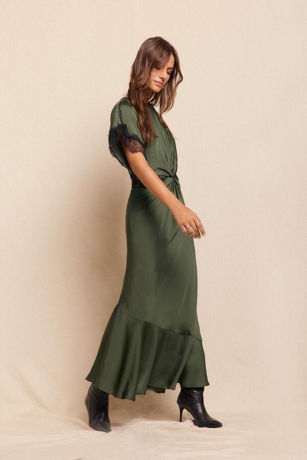 Slowlove Vestido satinado Verde oscuro