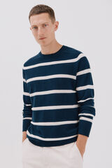 Cortefiel Suéter tejido fino rayas cuello redondo  Azul marino