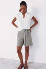 Cortefiel Bermudas fluidas de tencel Kaki