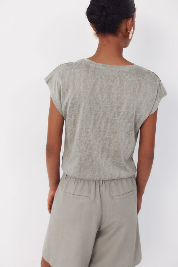 Cortefiel Playera efecto lino con parches Kaki
