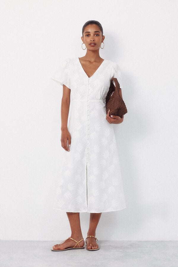 Cortefiel Vestido bordado Blanco