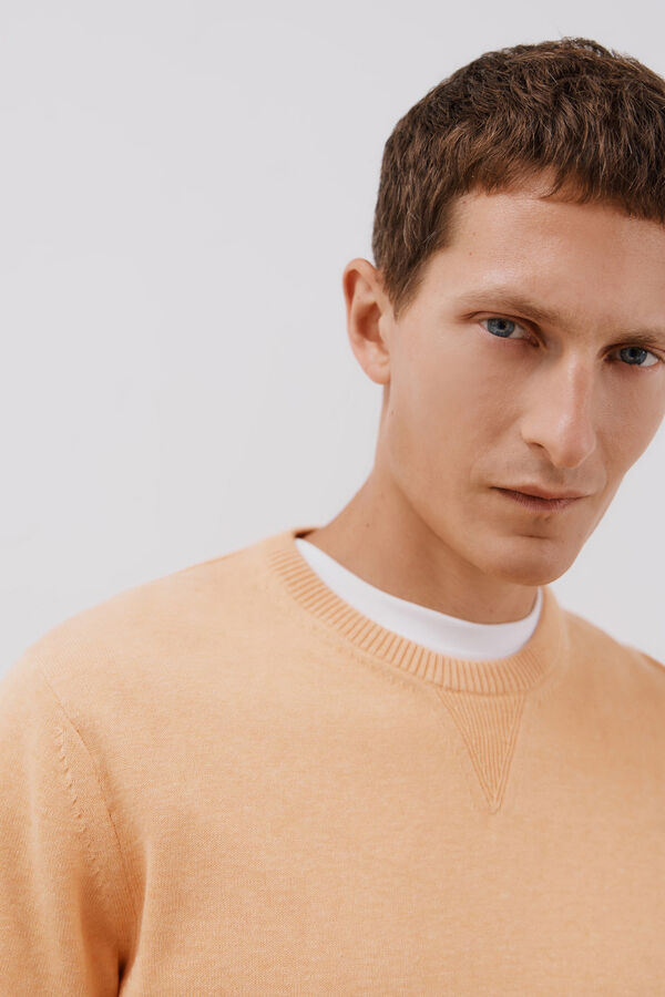 Cortefiel Suéter tejido fino algodón cuello redondo  Naranja