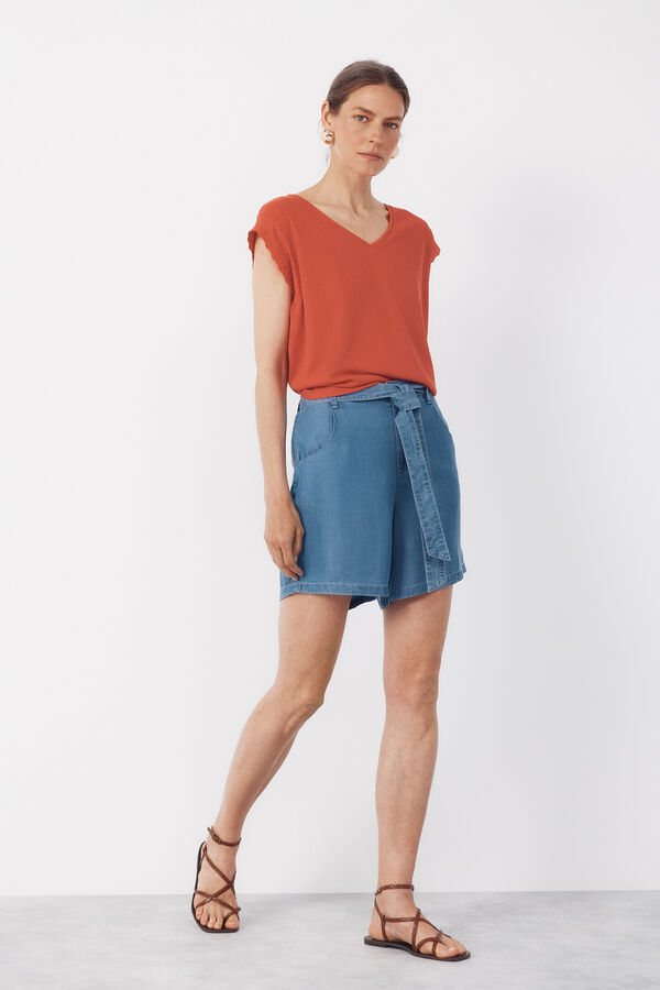 Cortefiel Bermudas fluidas de tencel Azul