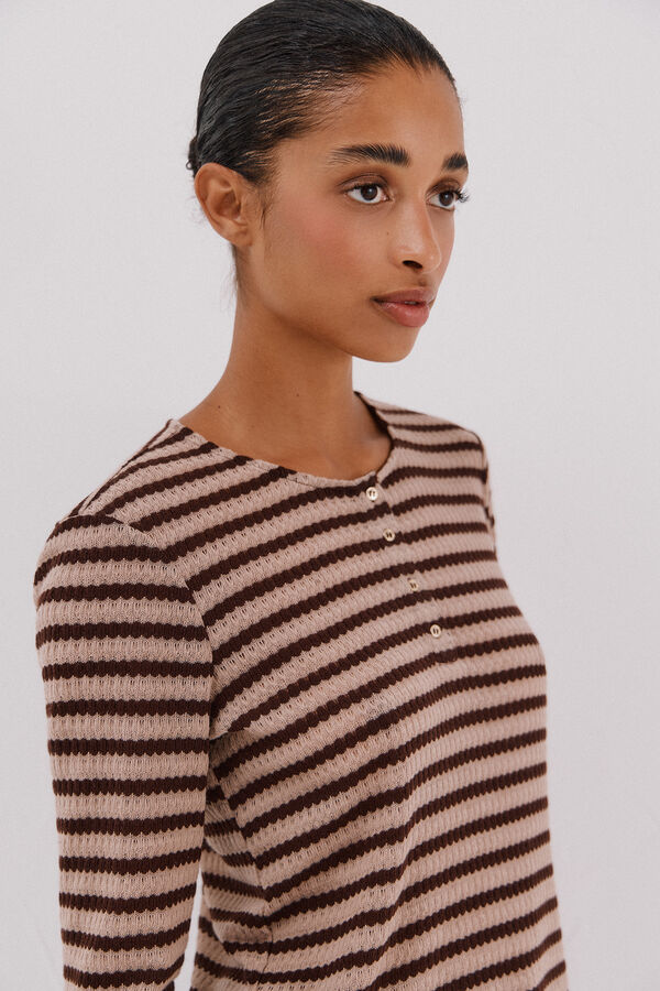 Cortefiel Top estructura rayas Marrón oscuro