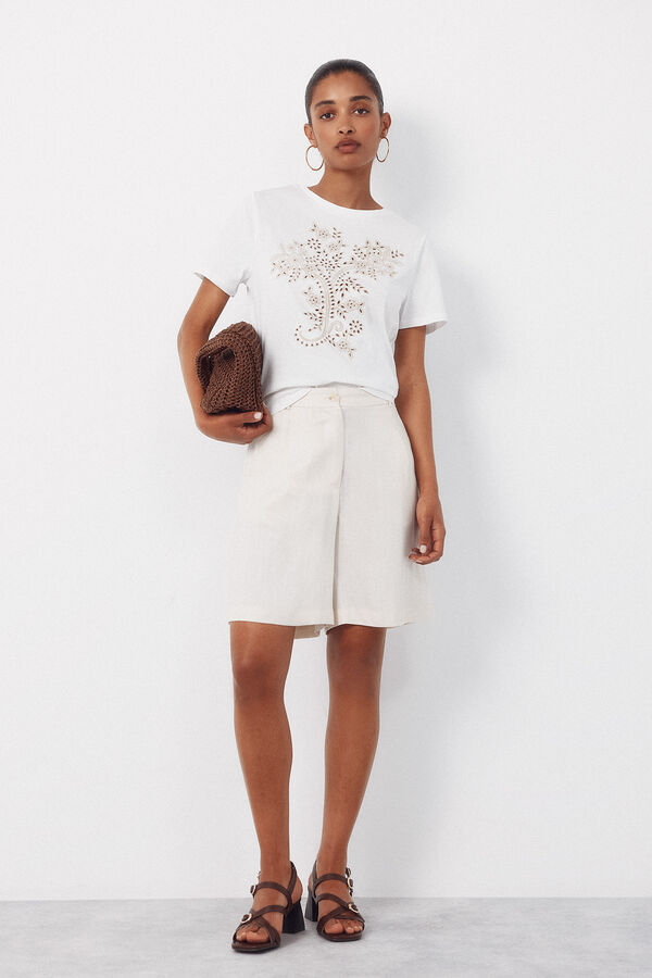Cortefiel Playera con bordado posicional Estampado blanco