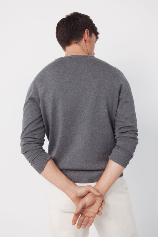 Cortefiel Jersey punto algod&oacute;n cuello redondo b&aacute;sico Gris