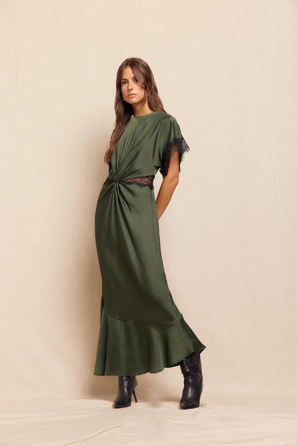 Slowlove Vestido satinado Verde oscuro