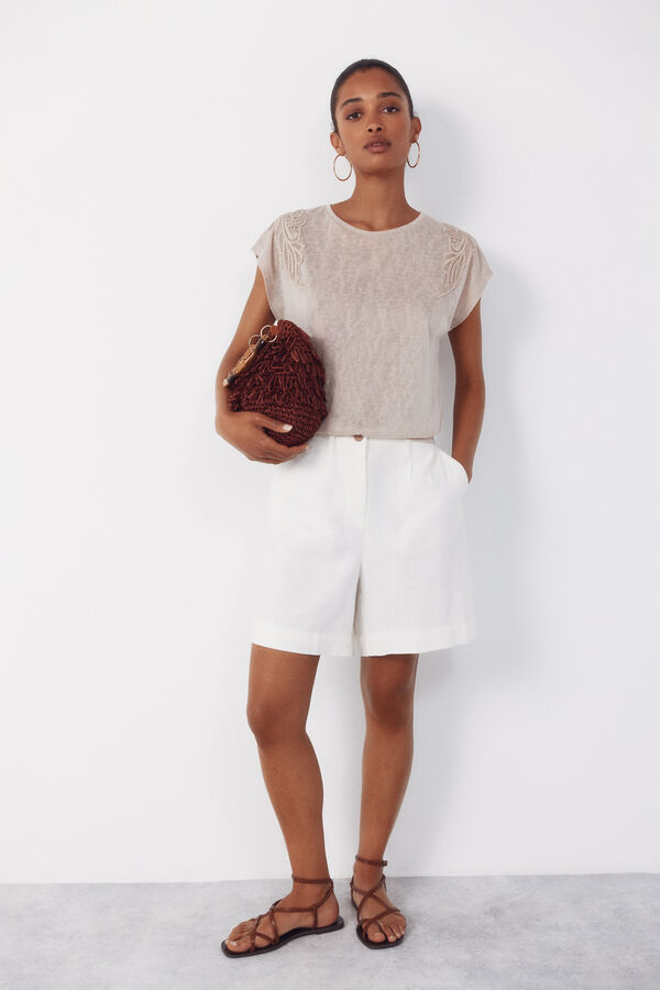 Cortefiel Playera efecto lino con parches Beige