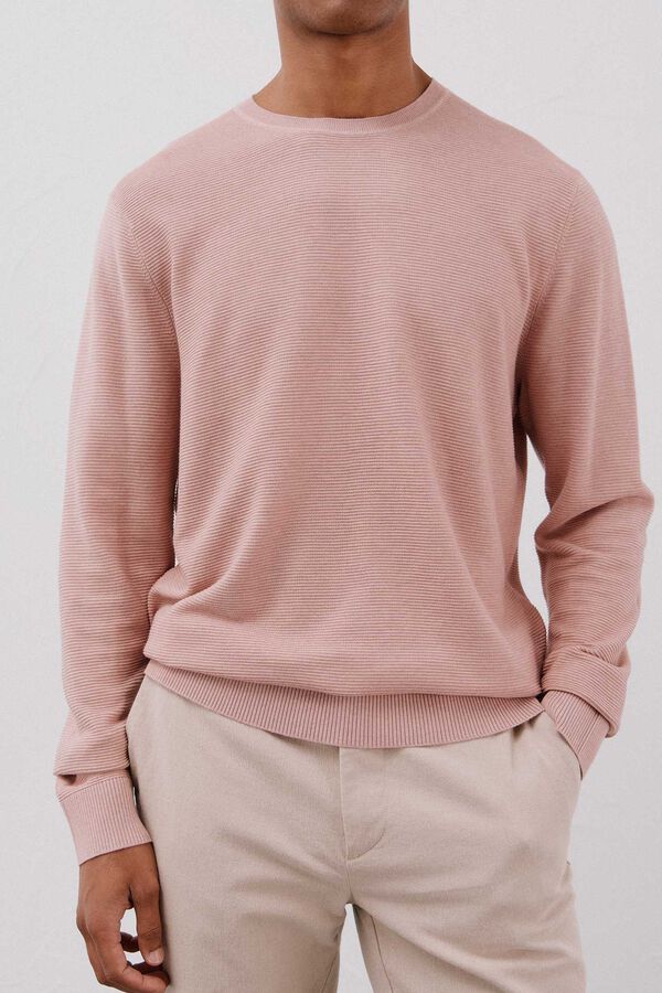 Cortefiel Suéter tejido fino estructura horizontal cuello redondo  Rosa